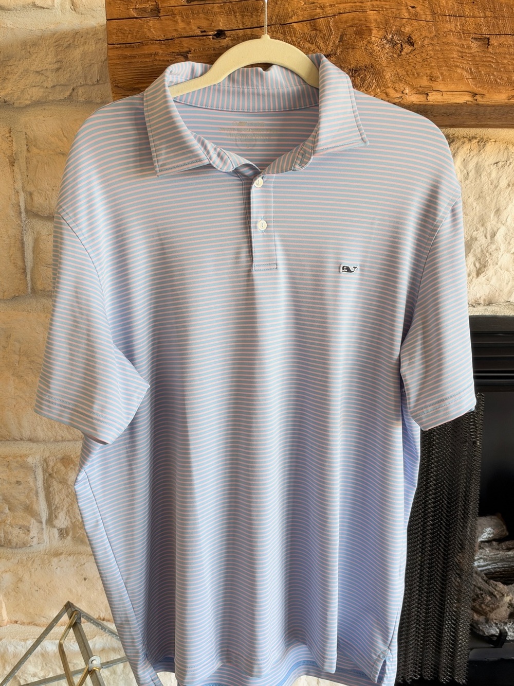 Vineyard Vines Men's Pale Blue & Pink Striped Polo
